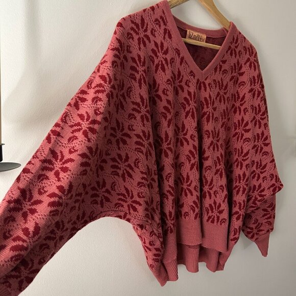 Vintage Liz Moody Dolman Sleeve Pink Flower Sweater L/XL - Picture 3 of 5